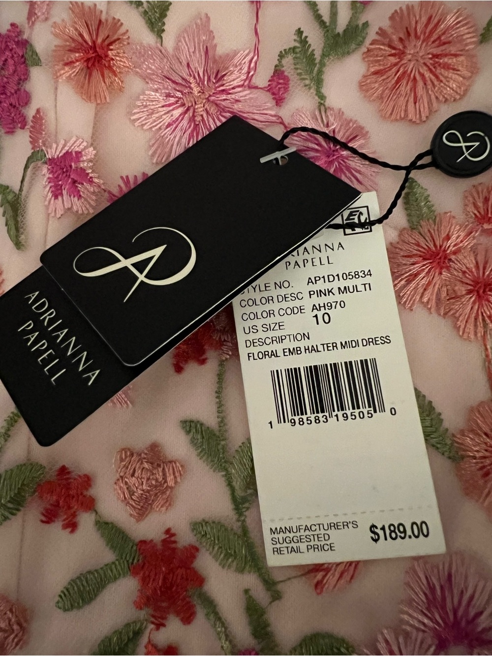 NWT Adrianna Papell Floral Embroidered Flounce Halter Pink Multi Dress Size 10 - Picture 10 of 16
